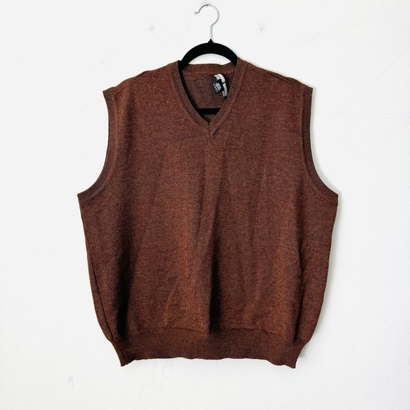 Robert Banks Brown V-Neck Wool Sweater Vest Mens Large - Picture 1 of 9